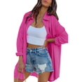 thumbnail image 5 of Long Sleeve Women's Basic Oversized Tie Button Shirt Casual LooseSolid Color Lapel Long Shirt Top with Pocket, 5 of 7