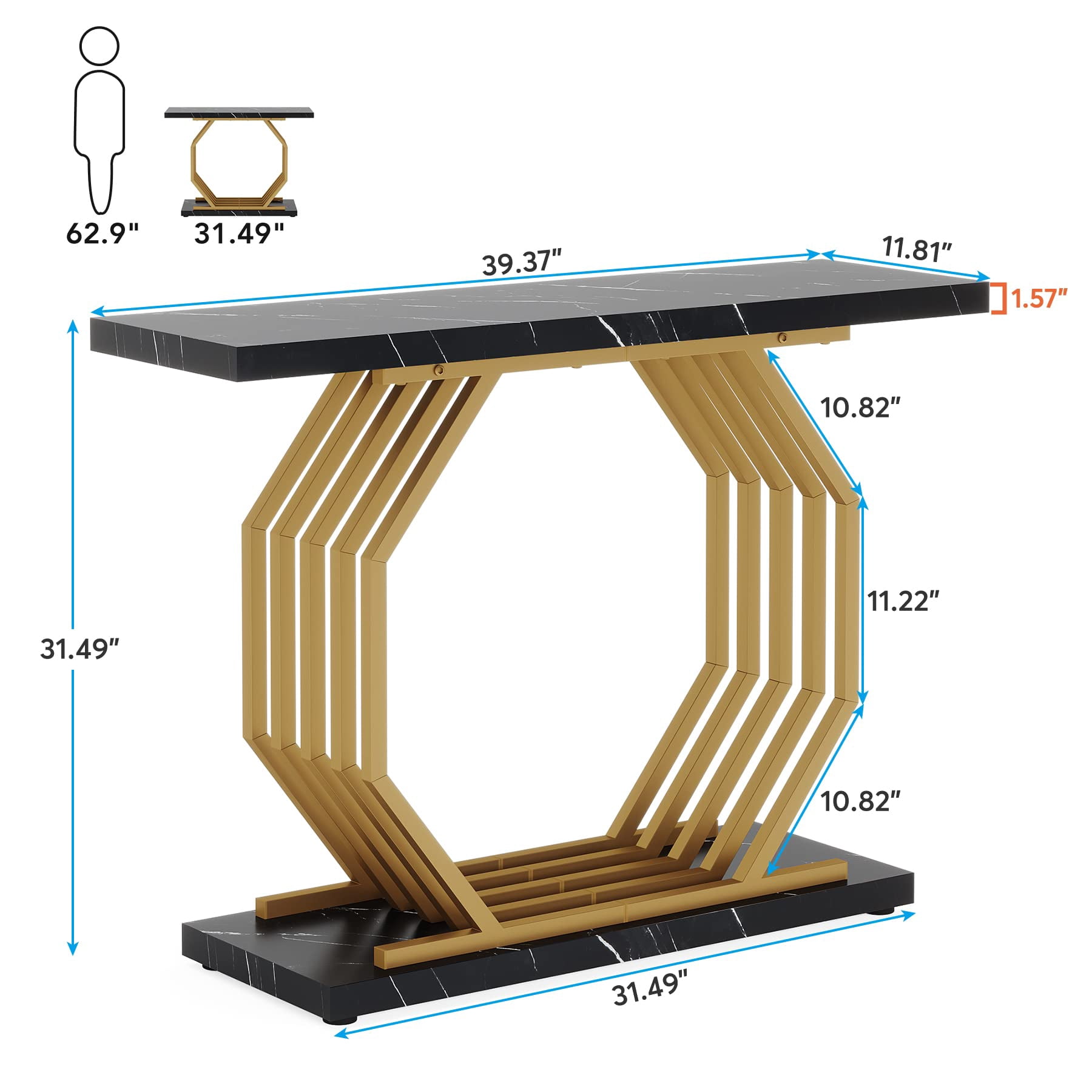Tribesigns Gold Console Table, Faux Marble Entryway Table Narrow Sofa Table with Geometric Metal Base, 40 Inch Modern Accent Table Entrance Table for Living Room, Hallway, Foyer, Black and Gold