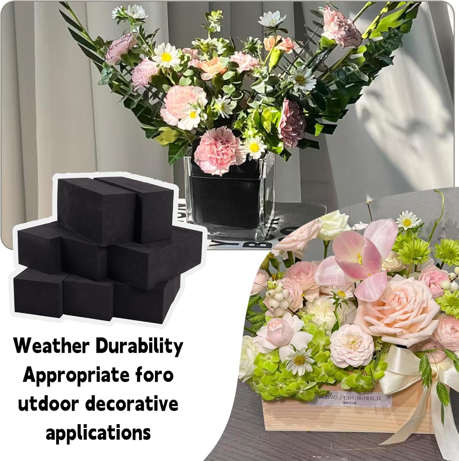 16 Piece Reusable Floral Foam Blocks black, 9 x 3 x 3 Inch, Water Resistant, for Artificial Flower Arrangements, Outdoor Planters, Wedding Decor