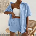 thumbnail image 2 of WAYUTE Womens 2 Piece Outfits V Neck Solid Color Shorts and Shirt Top Shirt Slim Suits Travel Vacation Fashion Casual Summer Outfit, 2 of 7