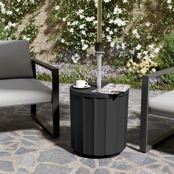 Chiccushion Umbrella Side Table, Patio Umbrella Base with 1.5 inch Hole, Fade & Scratch Resistant Lounger Table for Outdoor, Pool, Picnic, Black