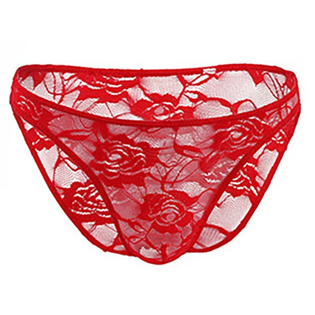 ylioge Lace Underwear for Men Briefs Trendy Low Rise Lightweight Breathable See-Through Solid Color High-Cut Hipsters Brief