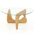 thumbnail image 1 of Gymax Table Basse Triangulaire avec Dessus en Verre Trempé et Base en Bois de Caoutchouc Réglable, 1 of 10