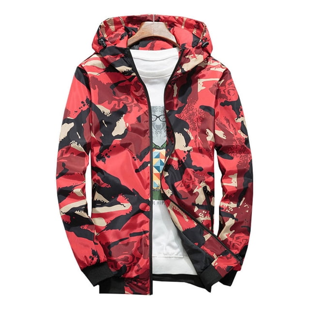 CVLIFE Veste Bomber Homme Coupe Régulière à Manches Longues avec Capuche Manteau de Pluie Rouge 3TG