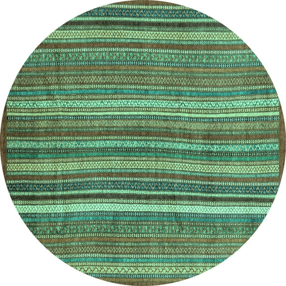 Ahgly Company Indoor Round Abstract Turquoise Blue Modern Area Rugs, 8' Round