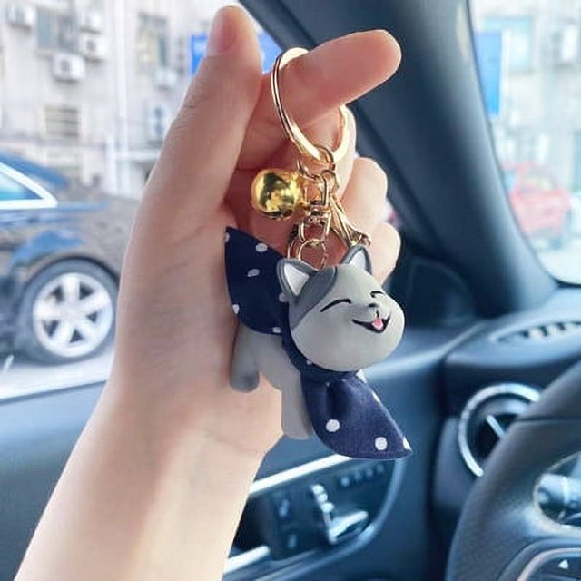 Cartoon Cat Keychain Pendant, Cute Kitten Animal Shape Key Ring Trinket Bag Charms for Women Men Handbags Decor (Color : Black, Size : 3.9 x 0.8 x 1.8 in)