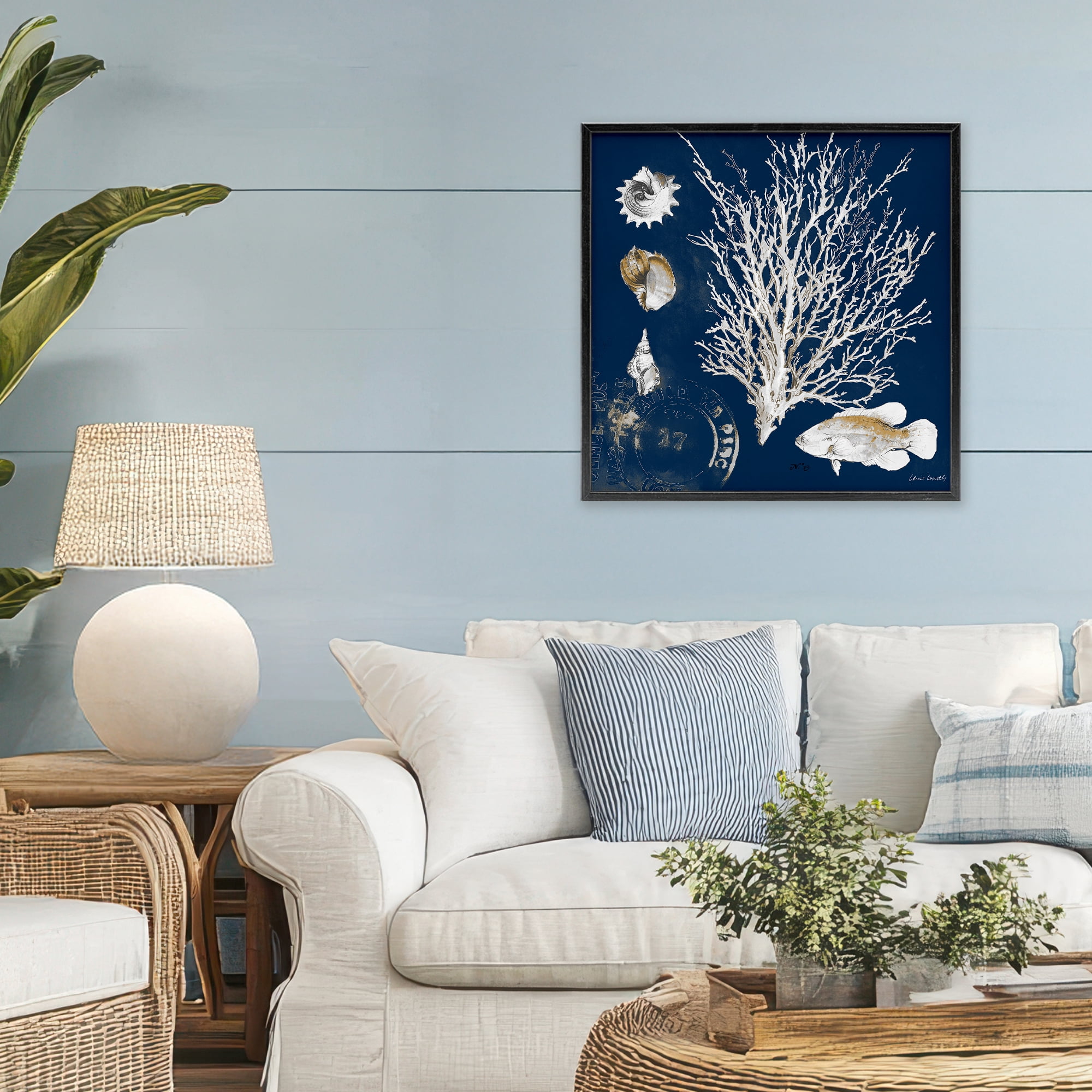 Stupell Industries Coral Medley on Navy Black Framed Giclee Art, design by Lanie Loreth
