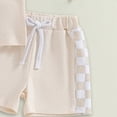 thumbnail image 4 of Xudanell Toddler Boy Summer Clothes Color Blocking Plaid Set Stretch Shorts Boy Summer Set Baby Boy Outfits Beige 18-24 Months, 4 of 6