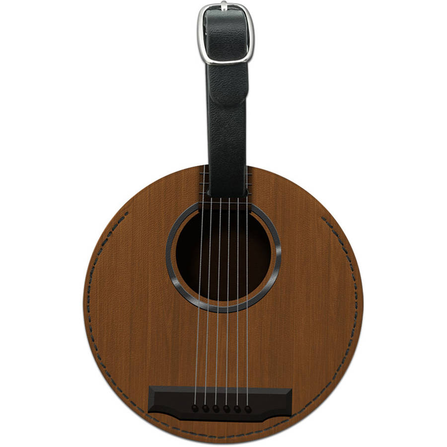 Acoustic Guitar Strings Round Leather Luggage ID Tag Suitcase CarryOn