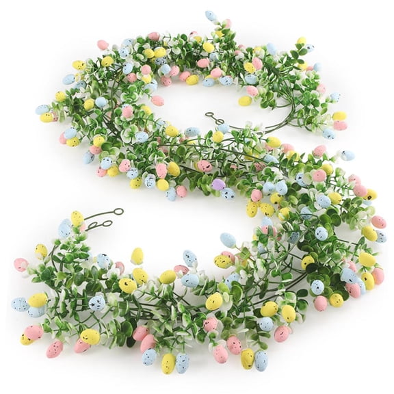 2-Pack 82.6in Easter Egg Garland, Spring Plastic Wreath with Pastel Speckled Eggs, Long Easter Decoration for Mantel, Stair Railing, Doorway