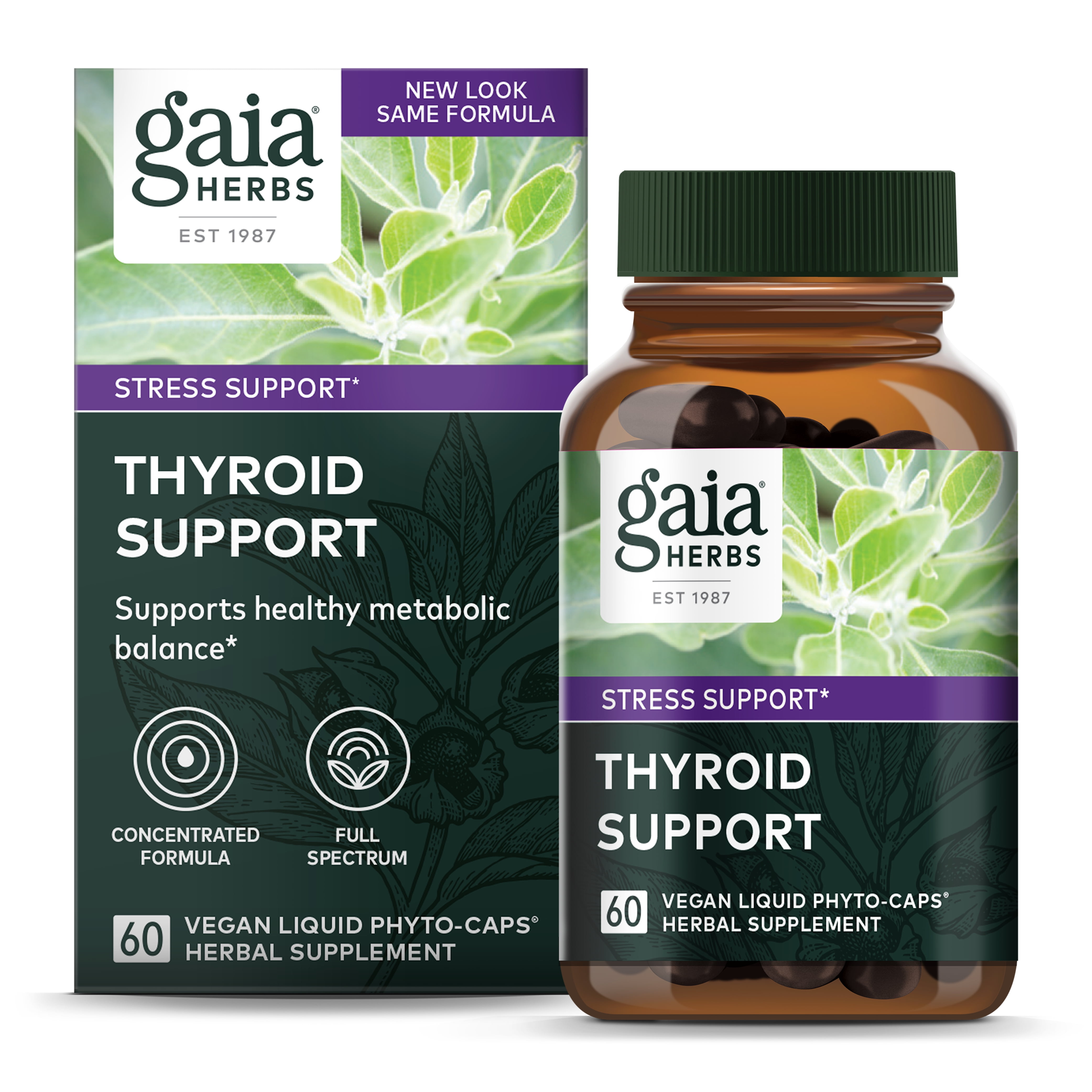 Gaia Herbs Thyroid Support - Made with Ashwagandha, Kelp, Brown Seaweed, and Schisandra to Support Healthy Metabolic Balance and Overall Well-Being - 60 Vegan Liquid Phyto-Capsules (20-Day Supply)
