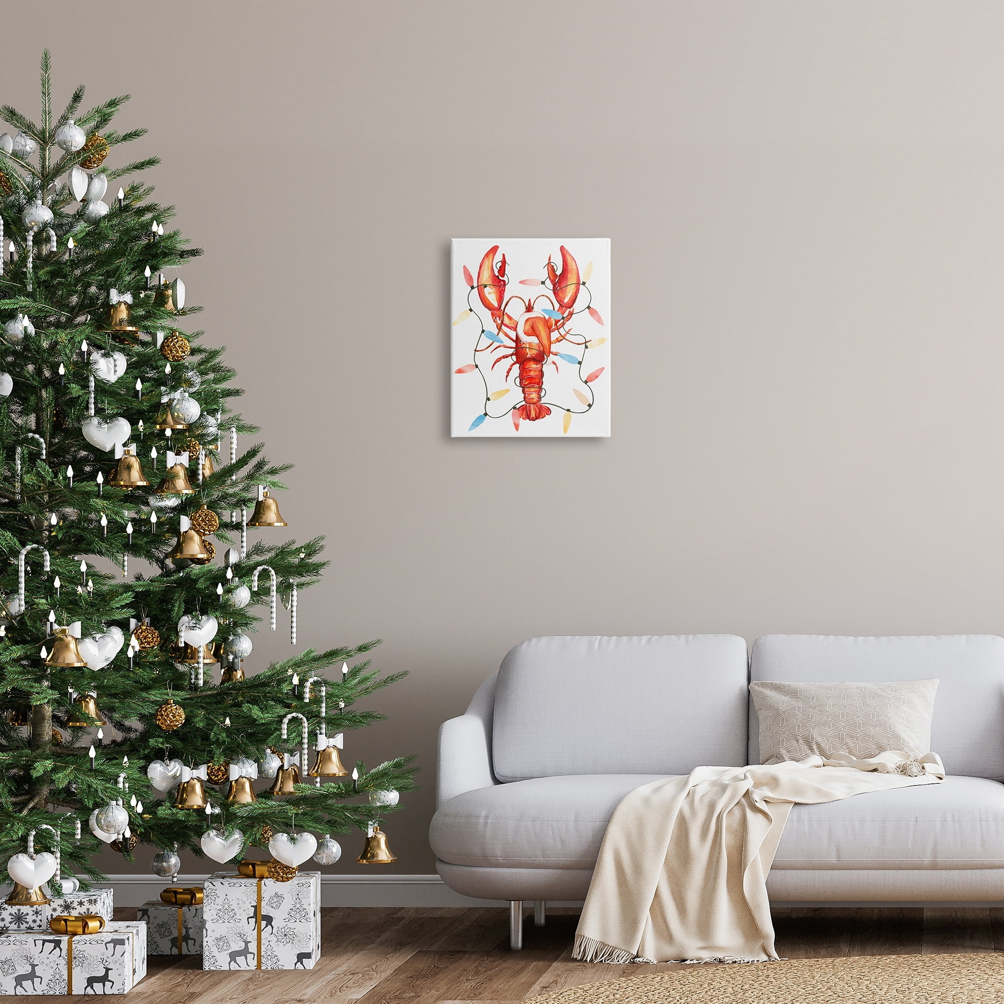 Stupell Industries Nautical Lobster Christmas Lights Holiday Painting Gallery Wrapped Canvas Print Wall Art
