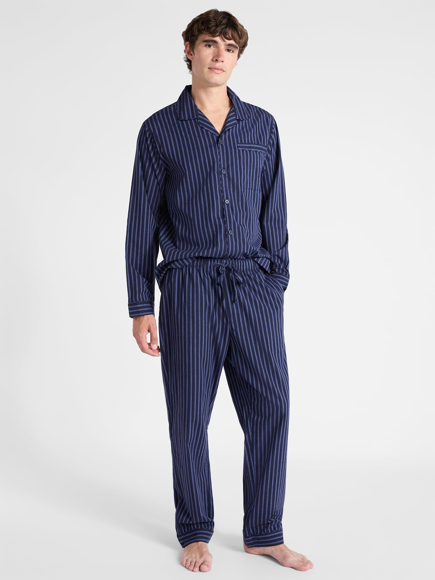 Free Assembly Matching Family Pajamas Men's Cotton Notch Collar Top and Pants Gift Set, 2-Piece, Sizes XS to 3X