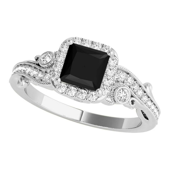 Black Diamond Princess Cut 10K 1.50 Carats Engagement Ring In Solid White Gold