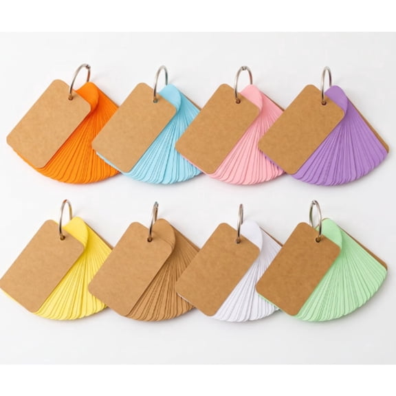 400 Pieces Multicolor Word Cards Blank Flash Cards Index Cards Vocabulary Word Study Cards with Binder Ring, 2.2 x 3.5 inches, 8 Packs