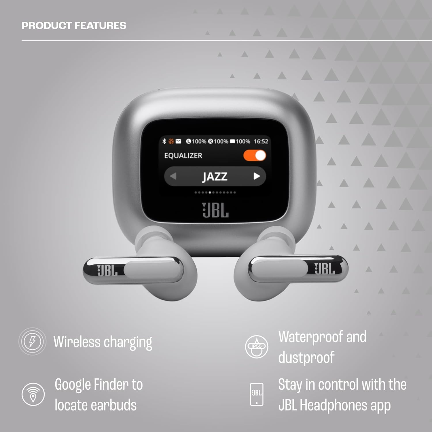 Open Box JBL Live Beam 3 - True wireless noise-cancelling earbuds with stick-closed design and Smart Charging Case - Silver