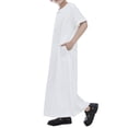 thumbnail image 7 of KAUOD Boys Short Sleeve Muslim Thobes 𝐈slamic Kids Half Zipper Eid Traditional Prayer Kaftan Thobes Toddler Abaya Clothes, 7 of 7