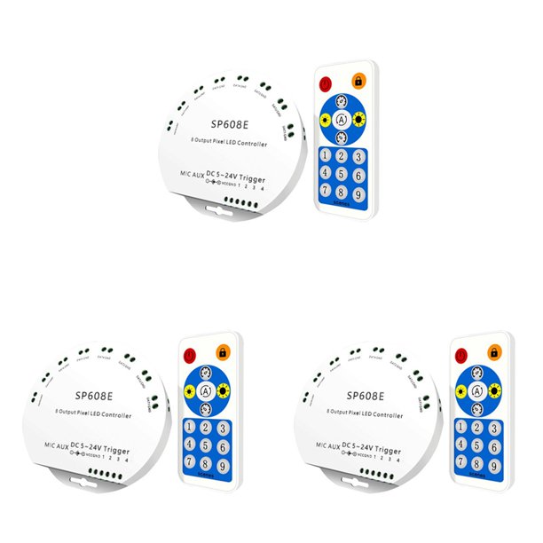 3X Controlador de MúSica con AplicacióN Bluetooth SP608E CC 5V-24V WS2812B con Control Remoto 8 CH SP602E 4 CH WS2811 WS2815 Tira de Luz LED
