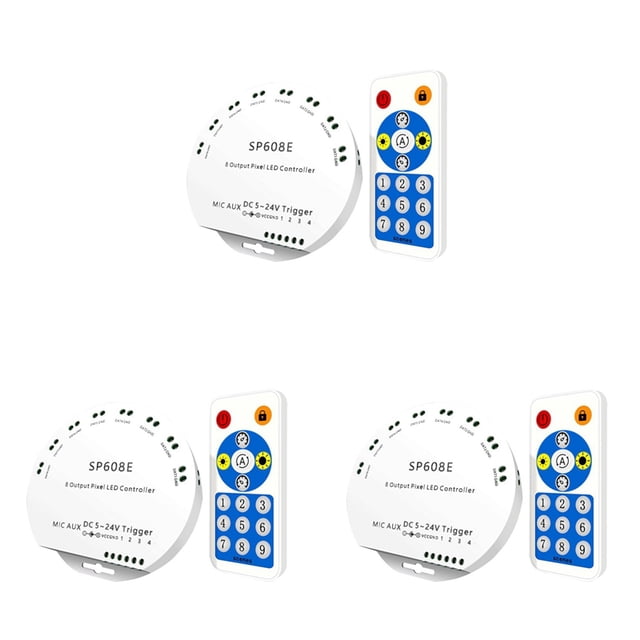 3X Controlador de MúSica con AplicacióN Bluetooth SP608E CC 5V-24V WS2812B con Control Remoto 8 CH SP602E 4 CH WS2811 WS2815 Tira de Luz LED