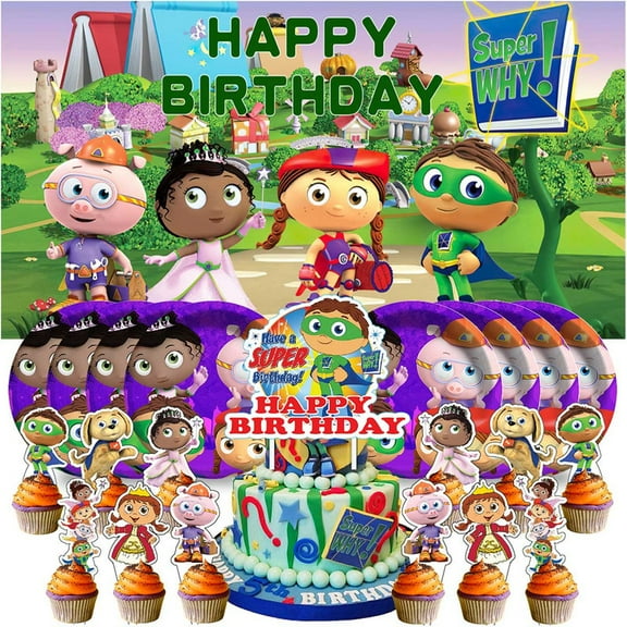 Super Why Party Supplies Decor Movie Backdrop Plates Banner Background Fans Decorations