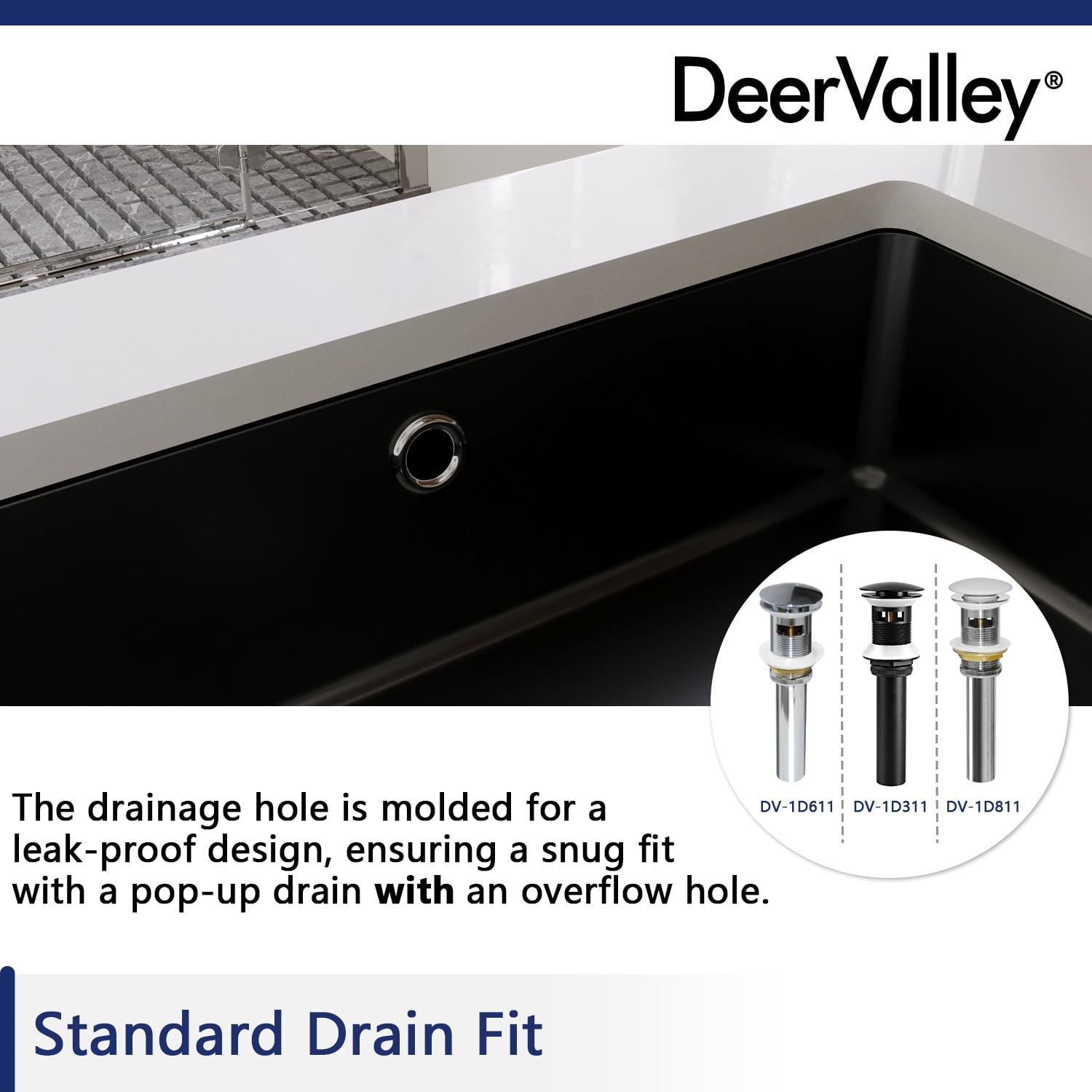 DV-1U201B DeerValley Ursa 19" X 15" White Rectangular Vitreous China Undermount Bathroom Sink with Overflow