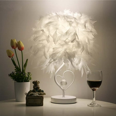German Crystal Lamp - Surpars House Heart Shape White Feather Deco Table Lamp Crystal Bedside Table Lamp