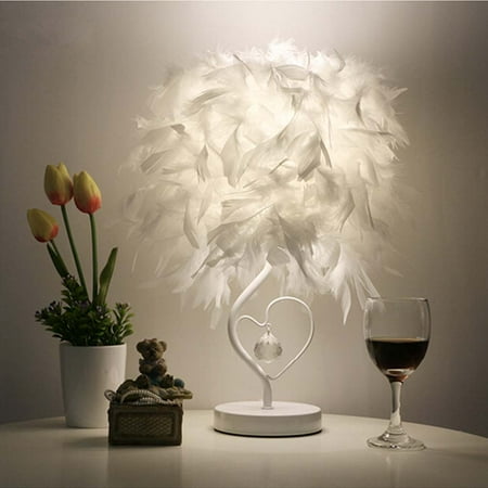 Surpars House Heart Shape White Feather Deco Table Lamp Crystal Bedside Table (Best Bedside Table Lamps)