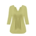 thumbnail image 5 of Yigetop Womens Tops! 3/4 Sleeve Blouses for Women Casual V Neck Summer Tops for Women with Leggings Pleated Curved Tunic 3/4 Sleeve Tops for Women Yellow L, 5 of 6