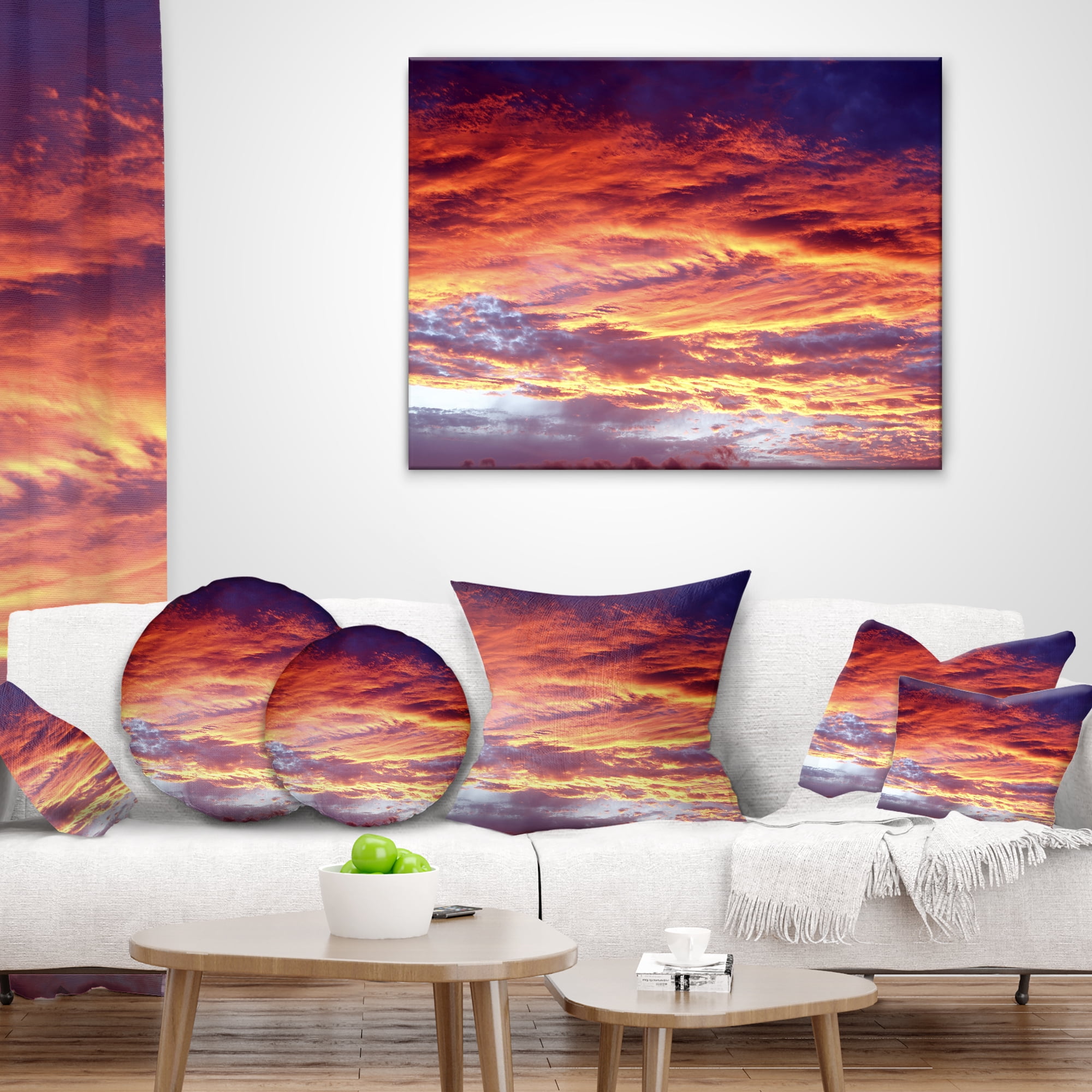 Designart Colorful Sunset Skies with Clouds - Landscape Printed Throw Pillow - 12x20