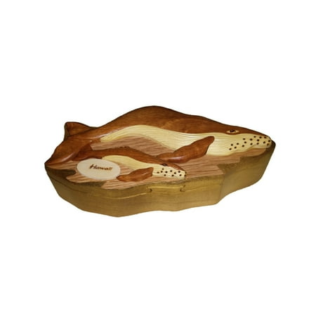 Hawaiian Jewelry - Hawaiian Style Wood Keepsake Jewelry Puzzle Box Humpback Whales