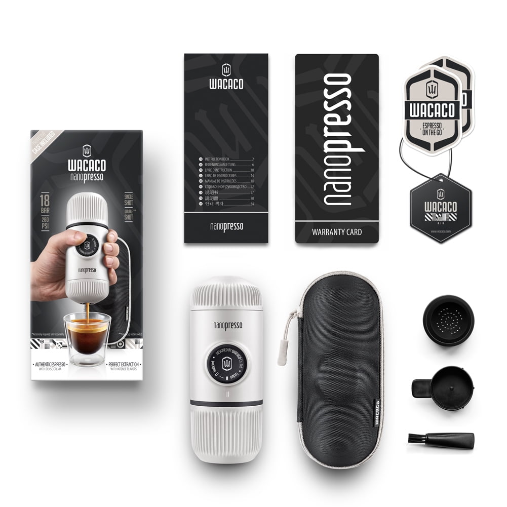 Wacaco Nanopresso Portable Espresso Maker with Case, Travel Coffee Maker, Perfect for Camping, Travel (New Elements Chill White）