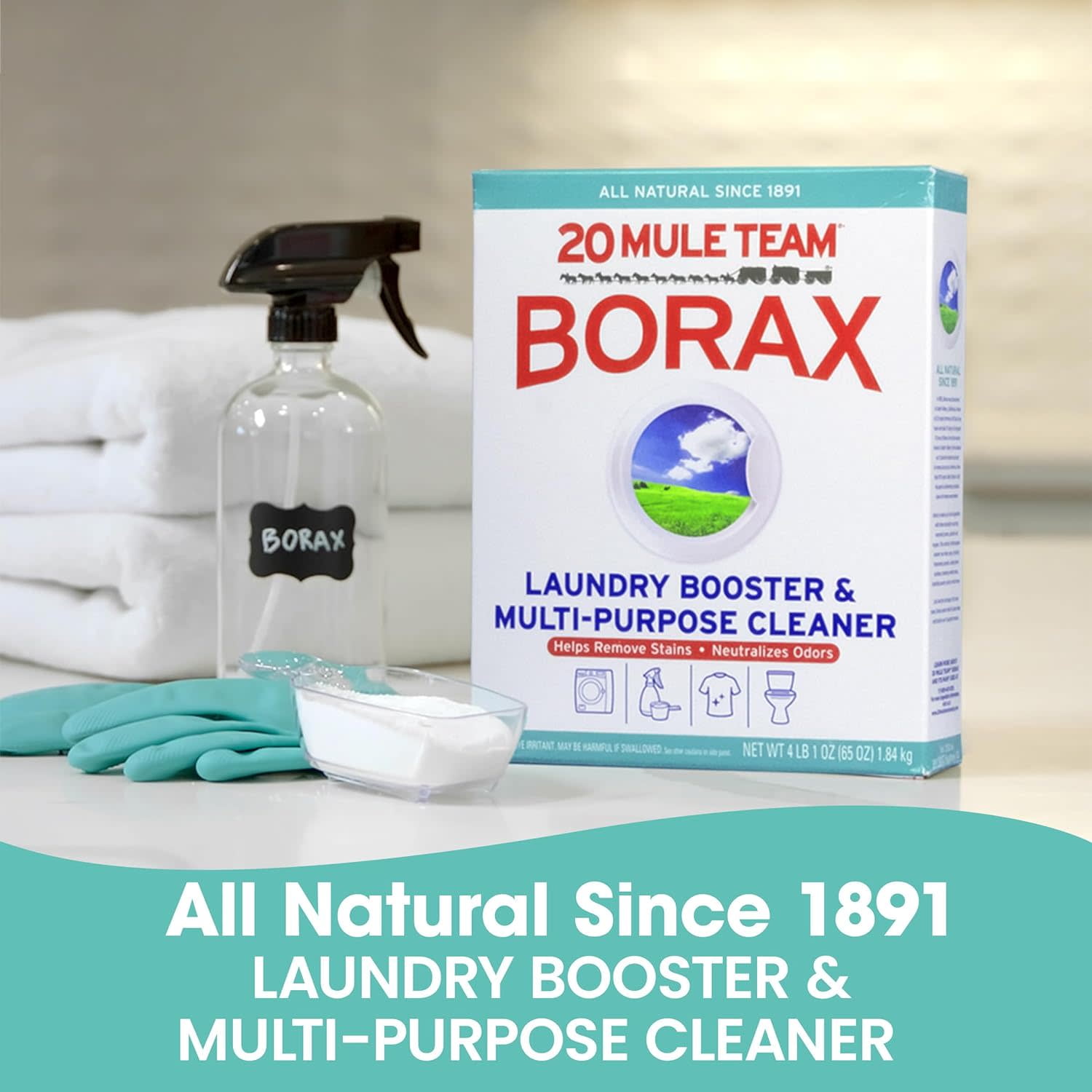 20 Mule Team All Natural Borax Laundry Detergent Booster & Multi-Purpose Household Cleaner, 65 Ounce