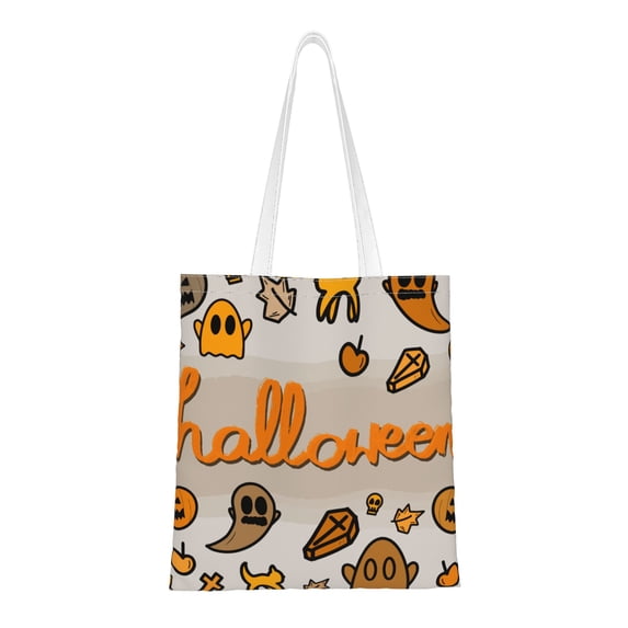 DouZhe Reusable Grocery Bags, Halloween Ghost Lightweight Polyester Canvas Cloth Tote Bag for Travle Gym Shopping School, 15" x 16"