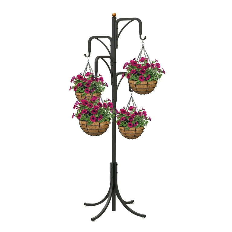 Panacea Modern Farmhouse Free Standing Hanging Basket Plant Stand Hanger  with Hooks