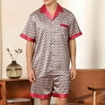 thumbnail image 2 of Edvintorg Men Pajama Sets Loungewear Solid Casual Button Closure Print Short-Sleeve Pajama Shorts Set with Pockets, 2 of 5