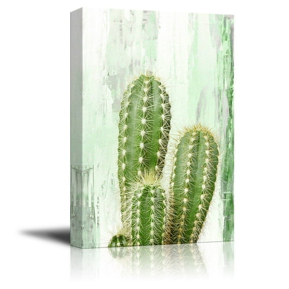 wall26 Canvas Print Wall Art - Cactus on Retro Style Background - Gallery Wrap Modern Home Art | Ready to Hang - 24x36 inches