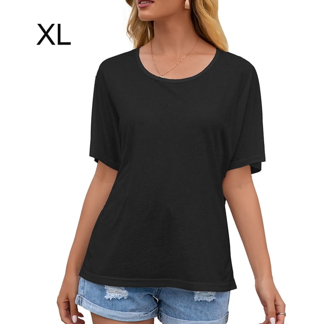 Camiseta de mujer de manga corta con cuello redondo Sexy Hollow Summer Top suelto, negro, XL Advancent AP001234-16