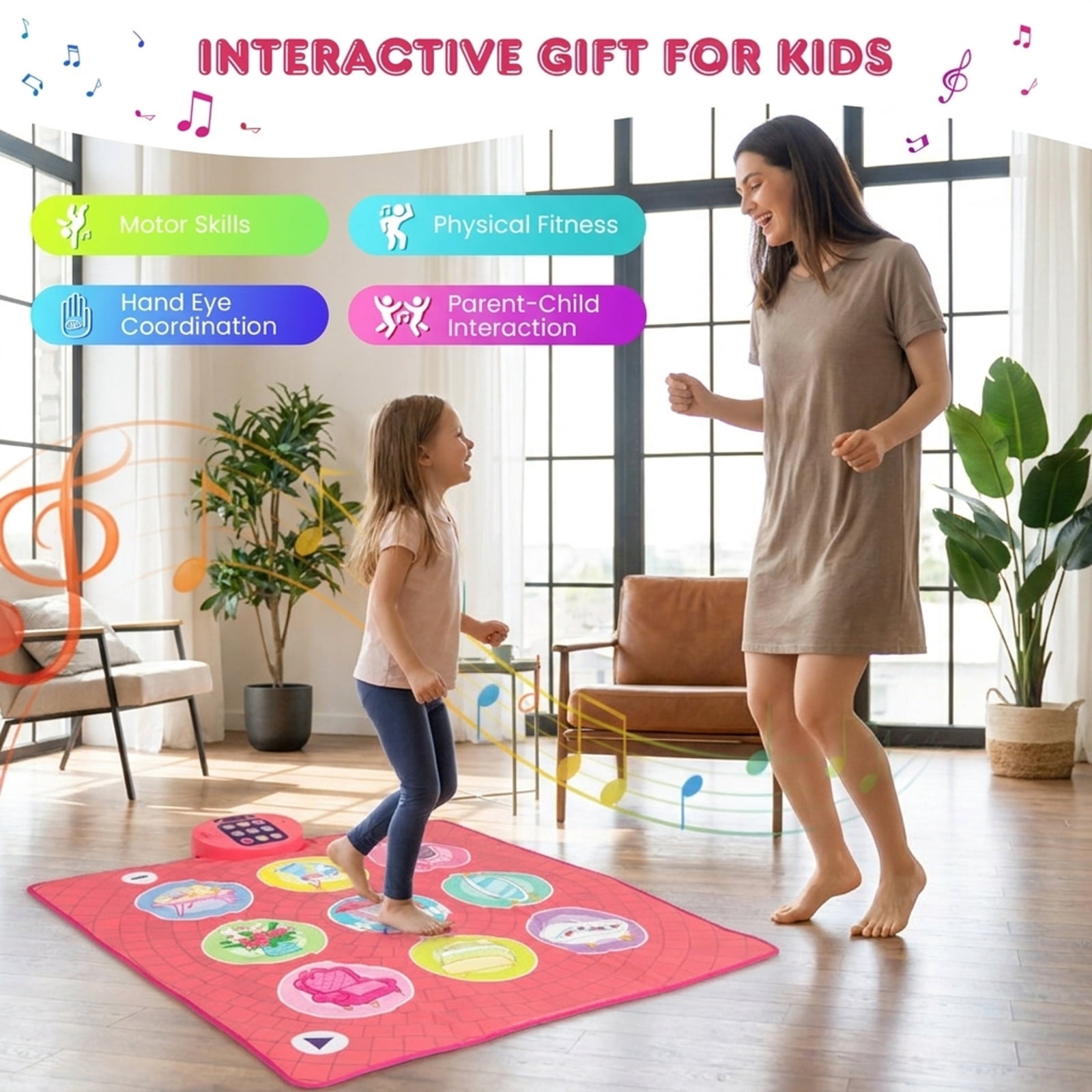 Redsmile Kids Musical Dance Mat with 9 Piano Sounds and 9 Demo Songs for Toddlers and Active Play, Pink