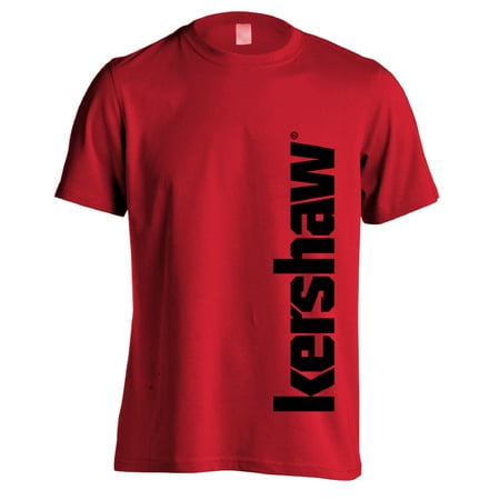 Kershaw Logo Extra Large Short Sleeve Tee Shirt; Basic Red Crew Neck T-Shirt Made with 100% Cotton; Black Kershaw Logo Vertical on Side; Tag-Free Neck Label; Pre-Shrunk; Unisex;