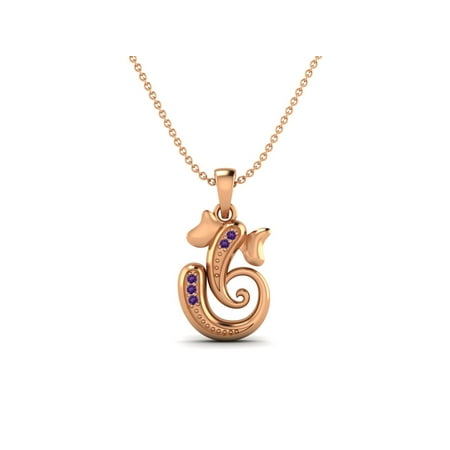 925 Sterling Rose Vermeil Round Amethyst Hindu Religious Ganesh Unisex Necklace