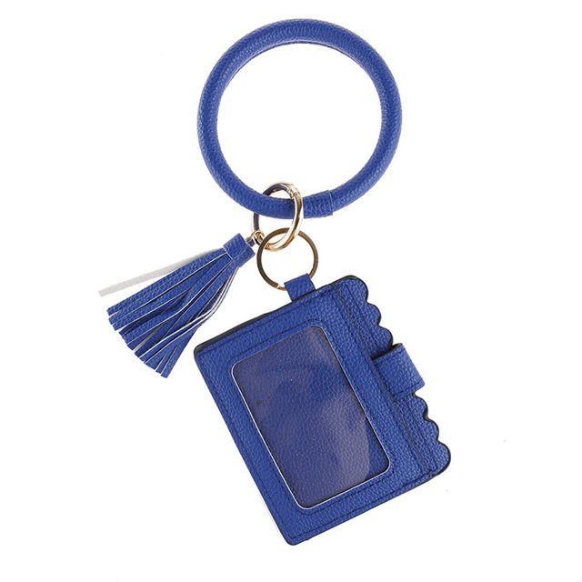 Wristlet Bracelet Keychain Circle Key Ring Pocket Credit Card Holder Circle Key Ring Tassel Keychains Bangle Purse for Women 06#