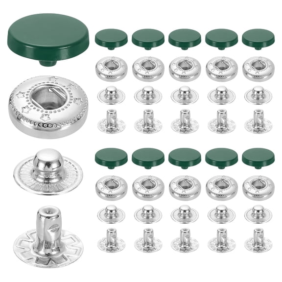20 Set Snap Fasteners, 12mm #633 Zinc Alloy Press Studs Buttons, Dark Green
