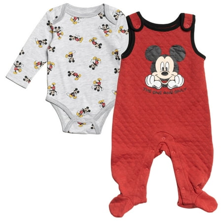 

Disney Mickey Mouse Newborn Baby Boys Cuddly Bodysuit Snap French Terry Overall Gray / Red 3-6 Months
