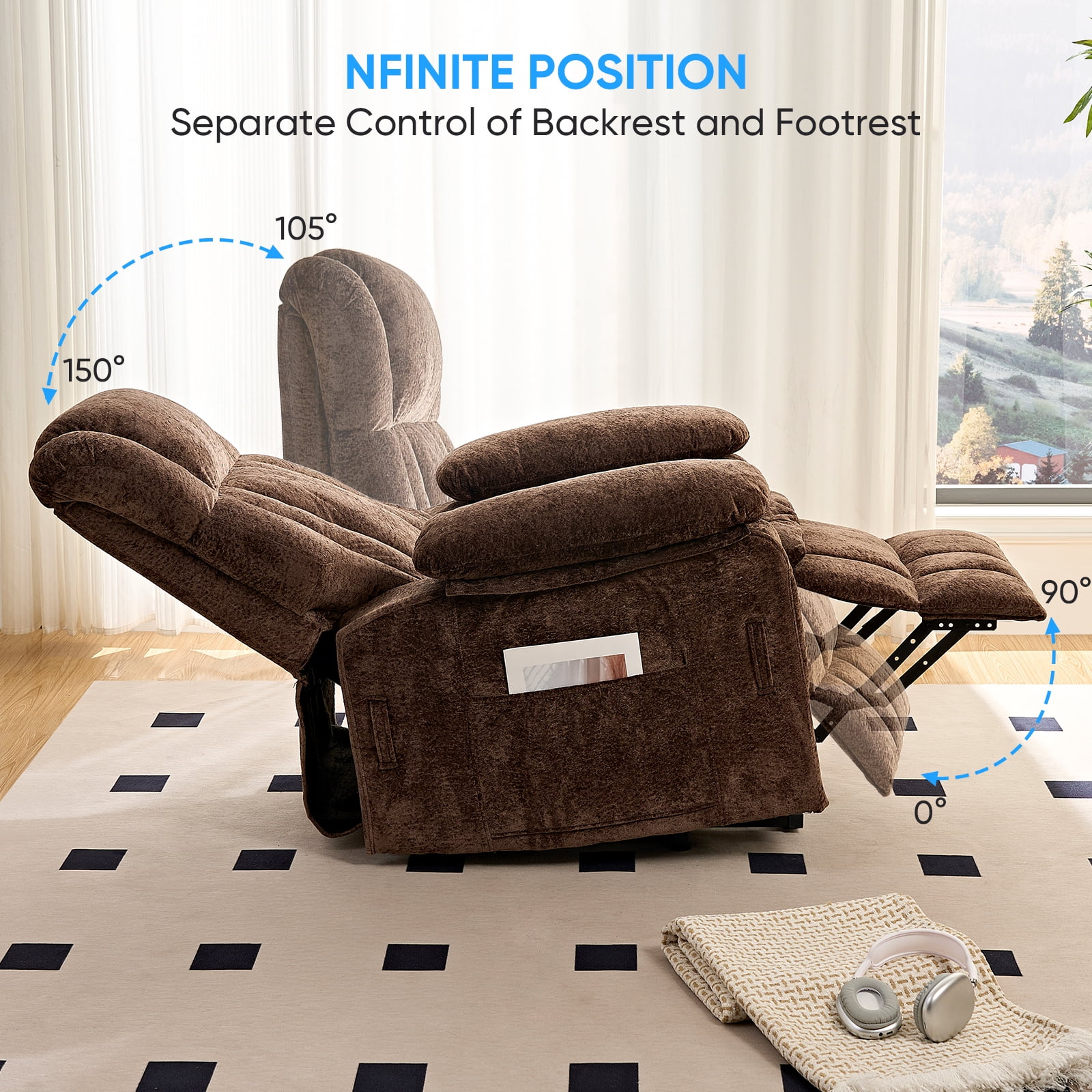 Puremind Power Lift Recliner Chair with Heating and Message for Elderly, Dual Motor Electric Lift Recliner Sofa for Living Room/Bedroom, Brown