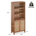 thumbnail image 2 of Aukfa Tall Storage Cabinet with Rattan Doors, 5-Tier Wooden Bookcase, Farmhouse Multi-Purpose Cabinet for Living Room,Walnut, 2 of 8