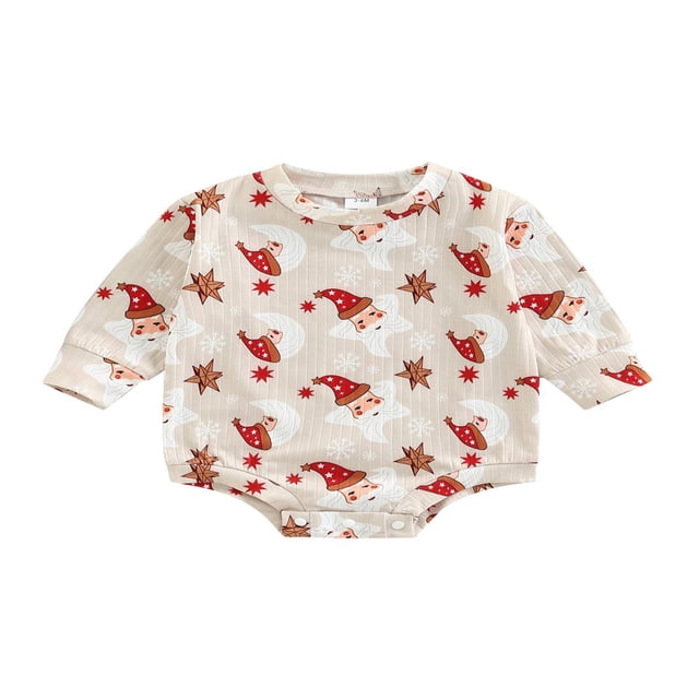 PENGXIANG Baby Girl Romper Long Sleeve Neck Cartoon Ghost / Santa / Flower Loose Button Romper