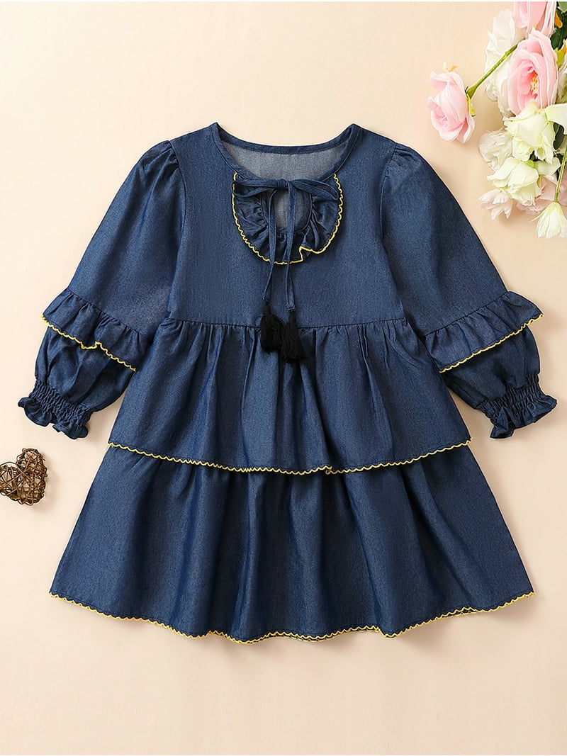 Bagilaanoe Little Girl Fall Dress Long Sleeve A-line Dresses 2T 3T 4T 5T 6T  7T Toddler Kids Casual Contrast Color Layered Dress - Walmart.com