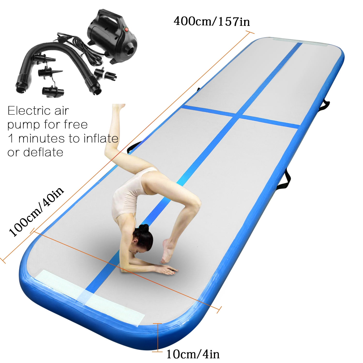 Gymnastics Mat CHENGLE 10ft/13ft/16ft/20ft Inflatable Air Mat Tumble Track 4 inches thickness Tumbling Mat with Electric Pump for Cheerleading/Practice Gymnastics/Beach/Park/Home use 