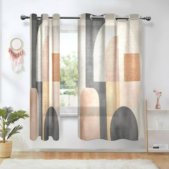 Yayeee Window Curtains Light Filtering 63"x42" Grommet Panel Pair Home Living Room Decor, Abstract Shapes