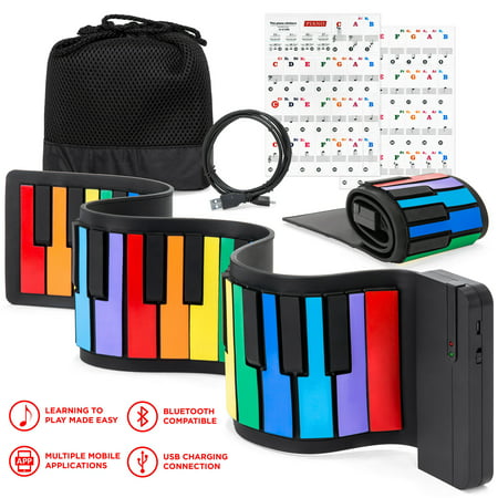 Best Choice Products Kids 49-Key Portable Flexible Roll-Up Piano Keyboard Toy w/ Learn-To-Play App Game, Bluetooth Pairing, Note Labels (Best Piano App For Iphone)
